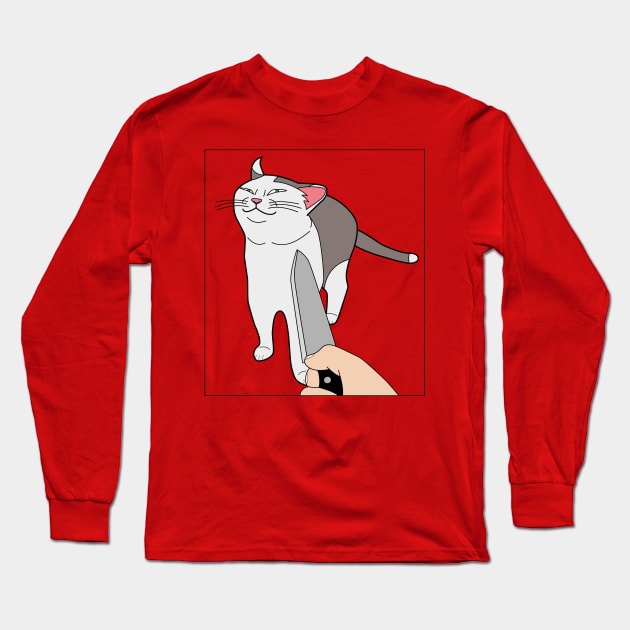 Smug Knife Cat Meme Long Sleeve T-Shirt by Sashen